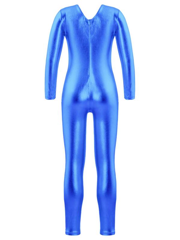 Kids Girls Glossy Long Sleeves Gymnastics Unitard Jumpsuit thumb