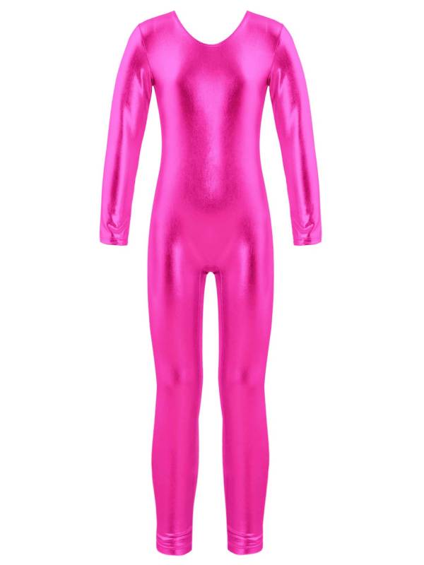 Kids Girls Glossy Long Sleeves Gymnastics Unitard Jumpsuit thumb
