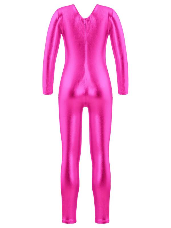 Kids Girls Glossy Long Sleeves Gymnastics Unitard Jumpsuit thumb