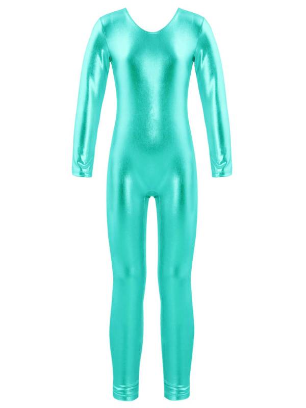 Kids Girls Glossy Long Sleeves Gymnastics Unitard Jumpsuit thumb