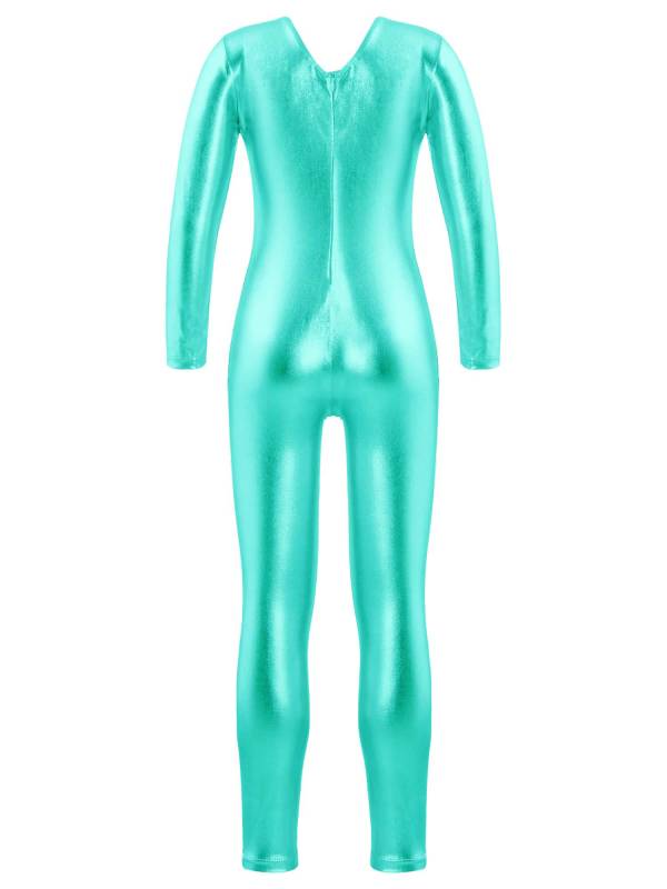 Kids Girls Glossy Long Sleeves Gymnastics Unitard Jumpsuit thumb