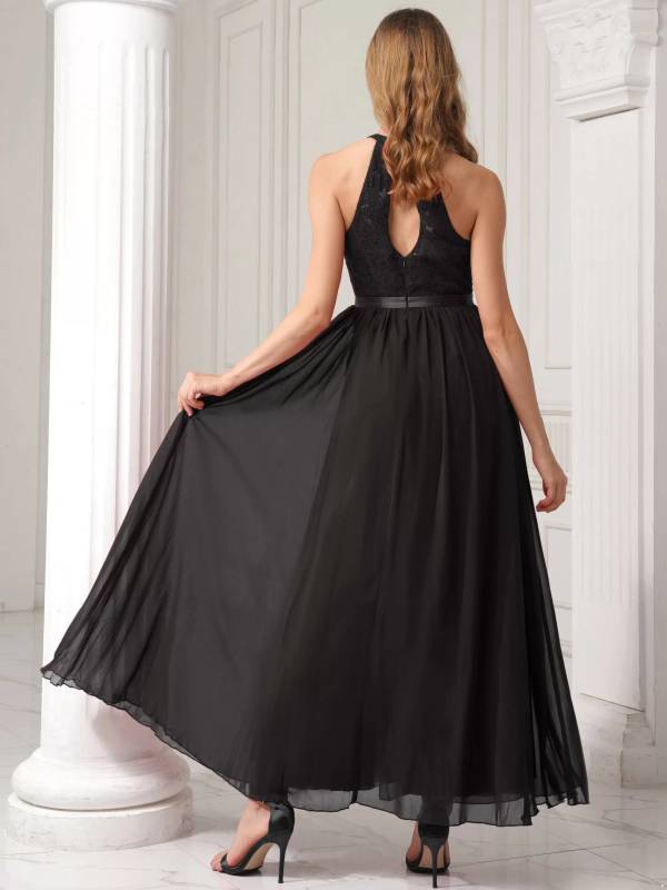 Women Built-in Bra Side Split Floor Length Bridesmaid Dress thumb