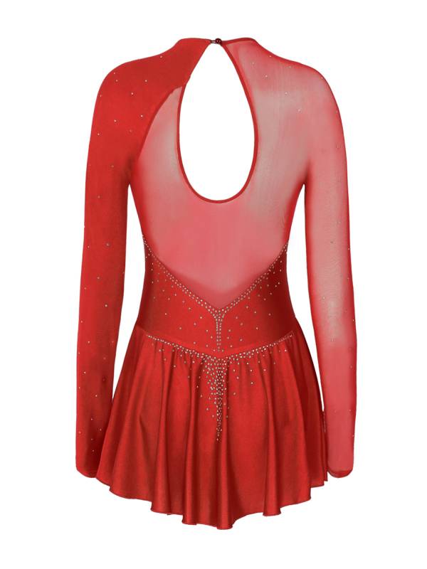 Women Long Sleeves Figure Skating Mini Dress thumb