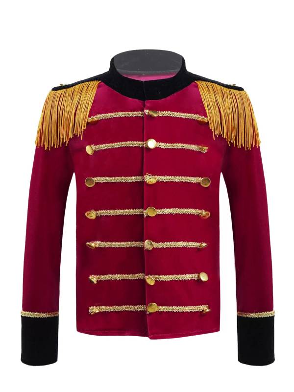 Kids Boys Velvet Drum and Trumpet Team Front Button Tassel Coat thumb