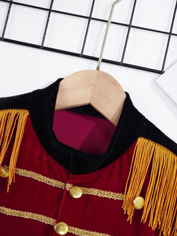 Kids Boys Velvet Drum and Trumpet Team Front Button Tassel Coat thumb