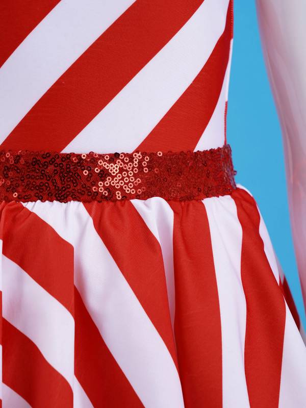 Kids Girls Christmas Sleeveless Sequins Stripes Leotard Dress thumb