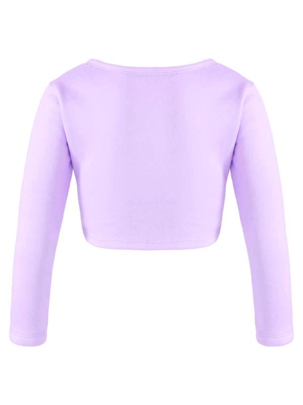 Kids Girls Long Sleeve Knot Ruch Front Solid Color Dance Top thumb