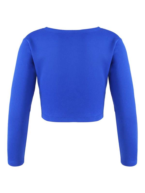 Kids Girls Long Sleeve Knot Ruch Front Solid Color Dance Top thumb