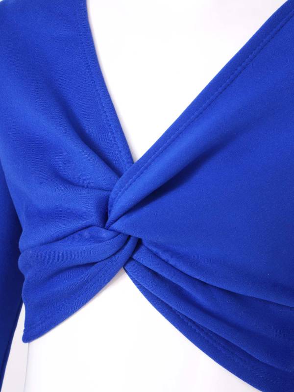 Kids Girls Long Sleeve Knot Ruch Front Solid Color Dance Top thumb
