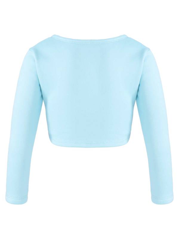 Kids Girls Long Sleeve Knot Ruch Front Solid Color Dance Top thumb