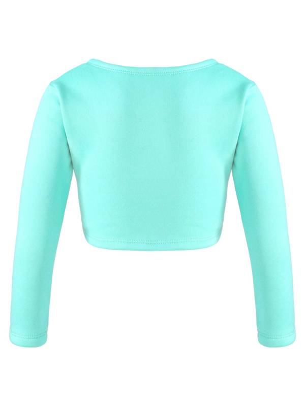 Kids Girls Long Sleeve Knot Ruch Front Solid Color Dance Top thumb
