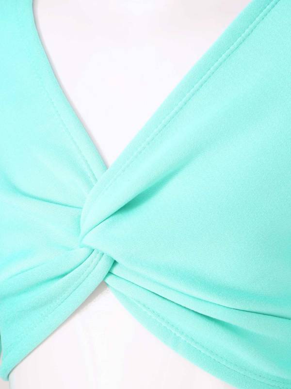 Kids Girls Long Sleeve Knot Ruch Front Solid Color Dance Top thumb