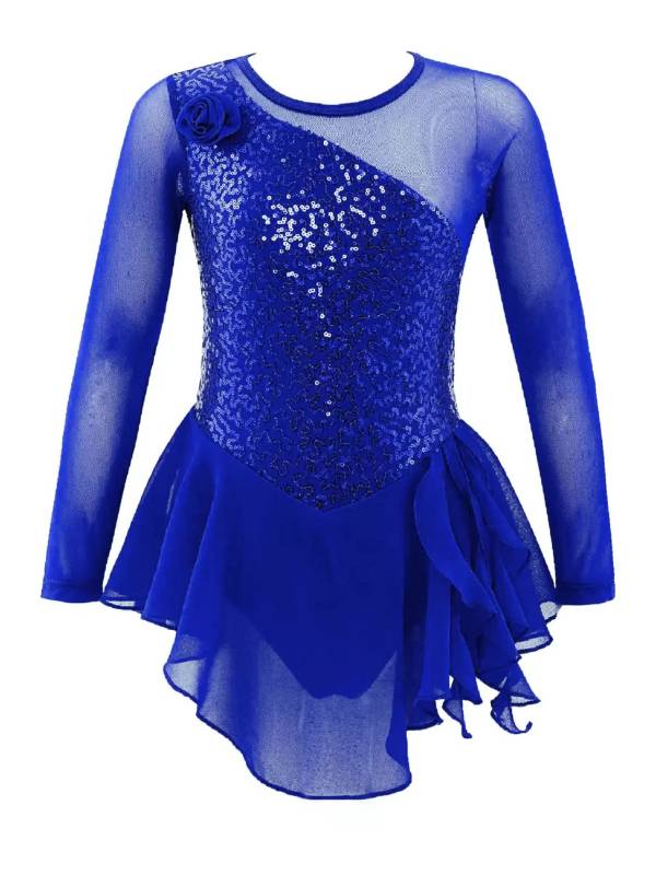 Kids Girls Sequins Hollow Back Ballet Dance Skating Leotard Dress thumb