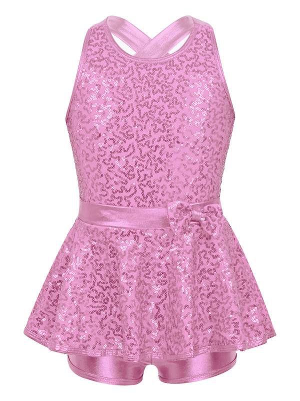 Kids Girls Backless Sequined Bowknot Jazz Tap Dance Leotard Dress thumb