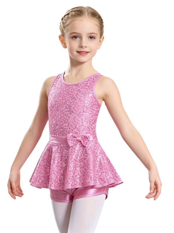 Kids Girls Backless Sequined Bowknot Jazz Tap Dance Leotard Dress thumb