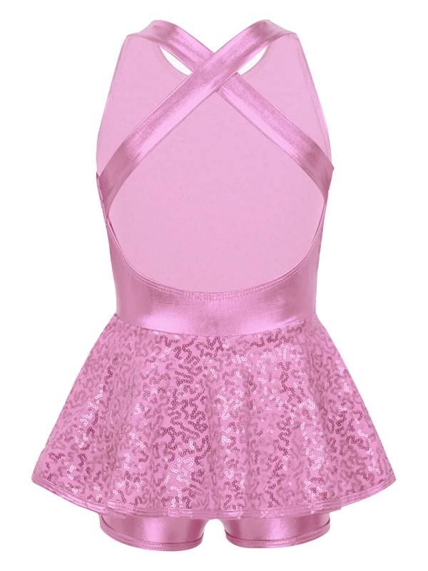 Kids Girls Backless Sequined Bowknot Jazz Tap Dance Leotard Dress thumb