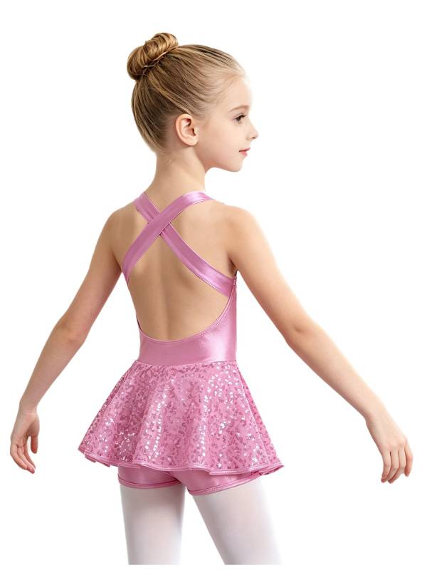 Kids Girls Backless Sequined Bowknot Jazz Tap Dance Leotard Dress thumb