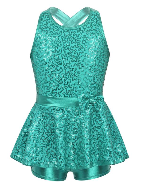 Kids Girls Backless Sequined Bowknot Jazz Tap Dance Leotard Dress thumb