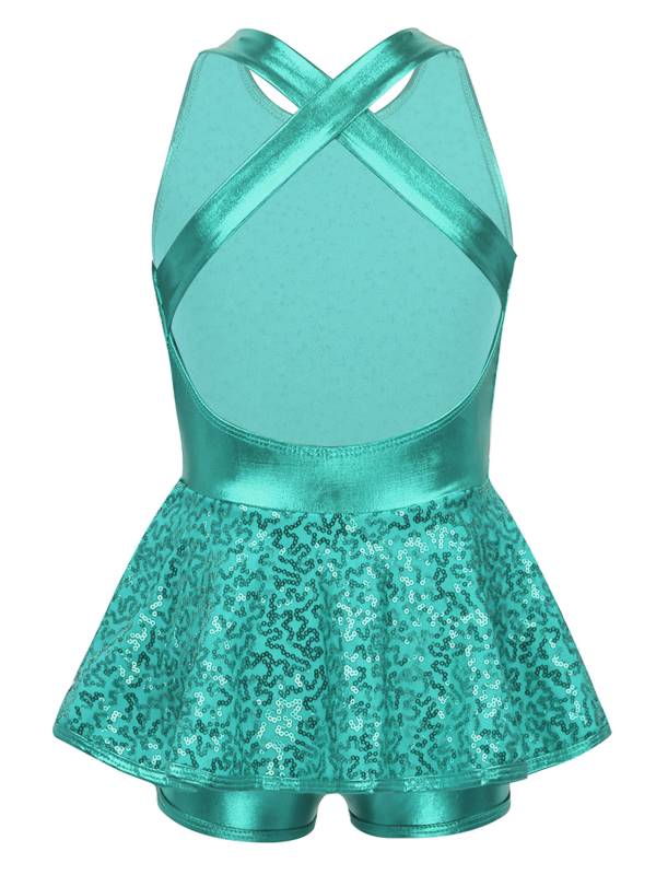 Kids Girls Backless Sequined Bowknot Jazz Tap Dance Leotard Dress thumb