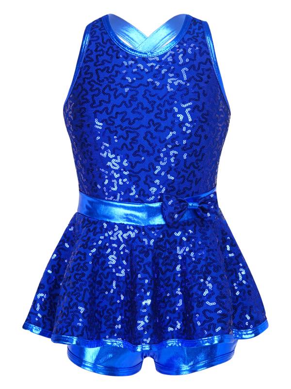 Kids Girls Backless Sequined Bowknot Jazz Tap Dance Leotard Dress thumb