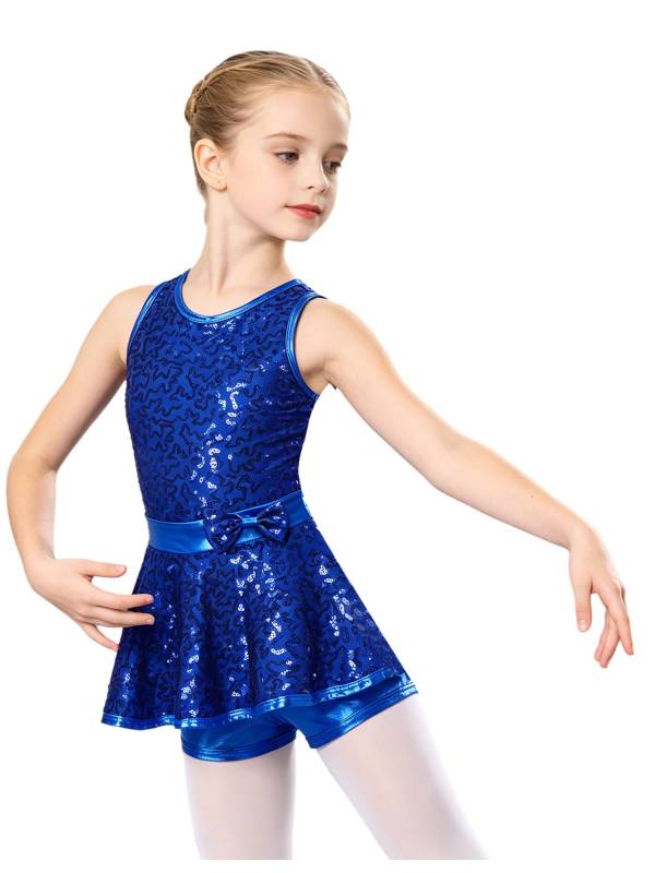 Kids Girls Backless Sequined Bowknot Jazz Tap Dance Leotard Dress thumb