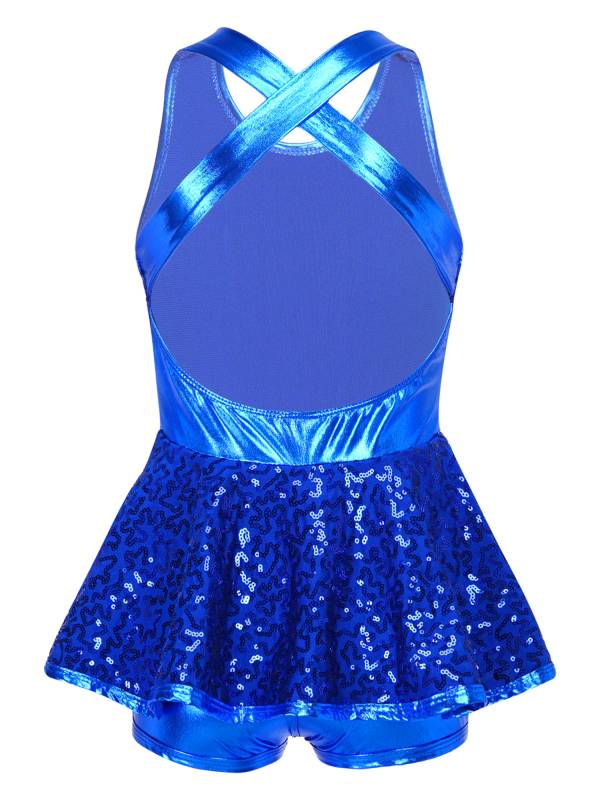 Kids Girls Backless Sequined Bowknot Jazz Tap Dance Leotard Dress thumb