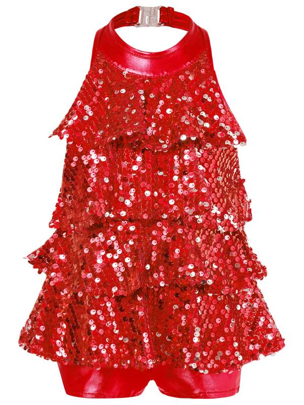 Kids Girls Backless Sequins Ballet Dance Unitard Jazz Costumes thumb