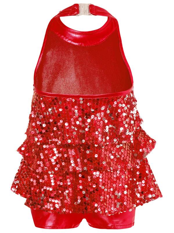 Kids Girls Backless Sequins Ballet Dance Unitard Jazz Costumes thumb