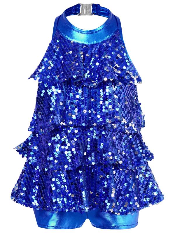 Kids Girls Backless Sequins Ballet Dance Unitard Jazz Costumes thumb