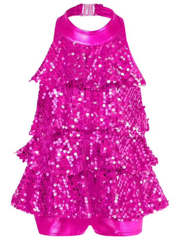 Kids Girls Backless Sequins Ballet Dance Unitard Jazz Costumes thumb