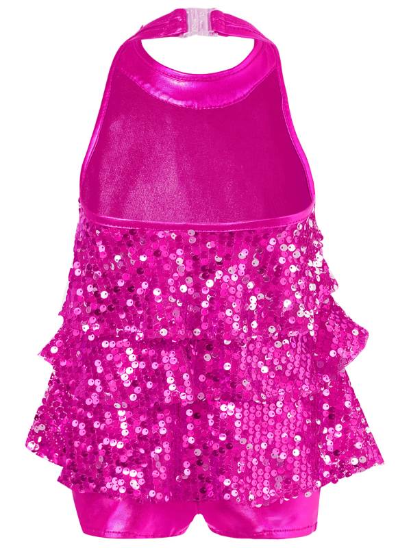 Kids Girls Backless Sequins Ballet Dance Unitard Jazz Costumes thumb