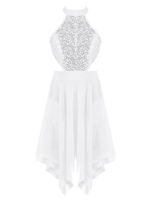 Kids Girls Sleeveless Sequins Hollow Back Lyrical Dance Dress thumb
