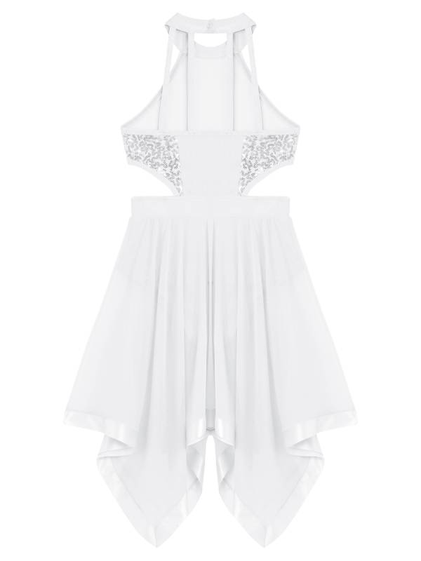 Kids Girls Sleeveless Sequins Hollow Back Lyrical Dance Dress thumb