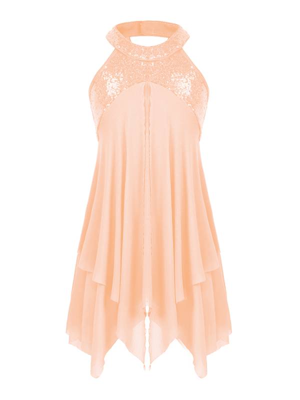 Kids Girls Halter Sequins Lyrical Dance Leotard Dress thumb