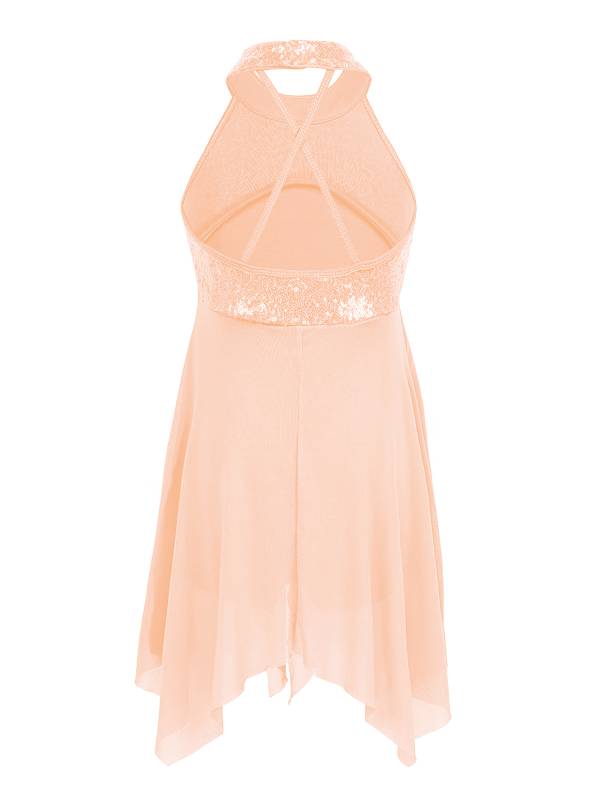 Kids Girls Halter Sequins Lyrical Dance Leotard Dress thumb