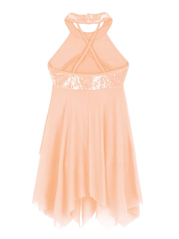 Kids Girls Halter Sequins Lyrical Dance Leotard Dress thumb