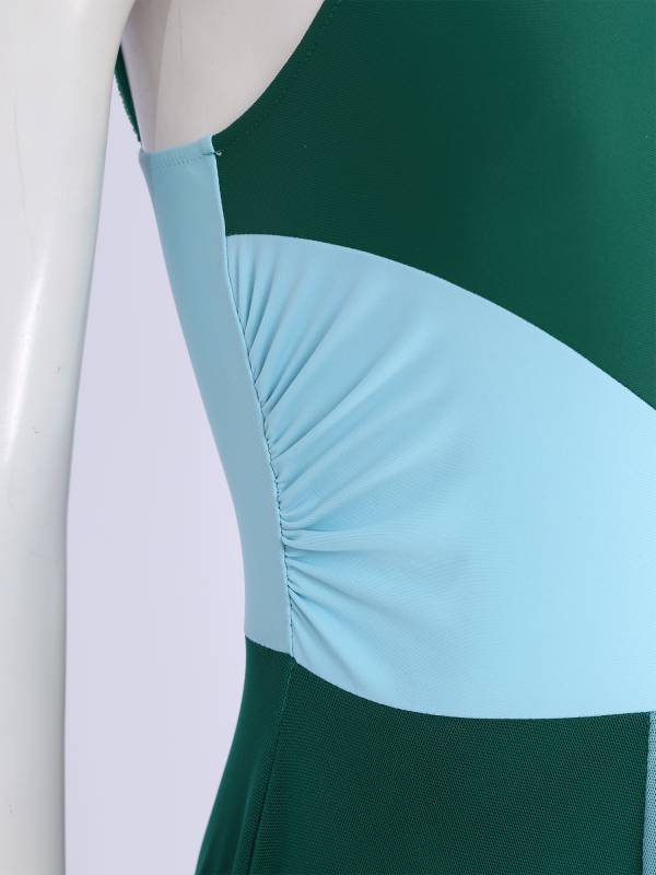 Women Sleeveless Color Block Mesh Lyrical Dance Leotard Dress thumb