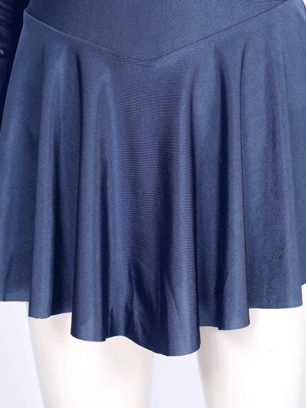 Women Long Sleeve Round Neck Hollow Back Skating Leotard Dress thumb