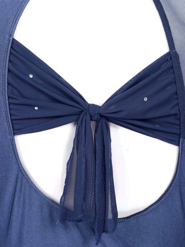 Women Long Sleeve Round Neck Hollow Back Skating Leotard Dress thumb