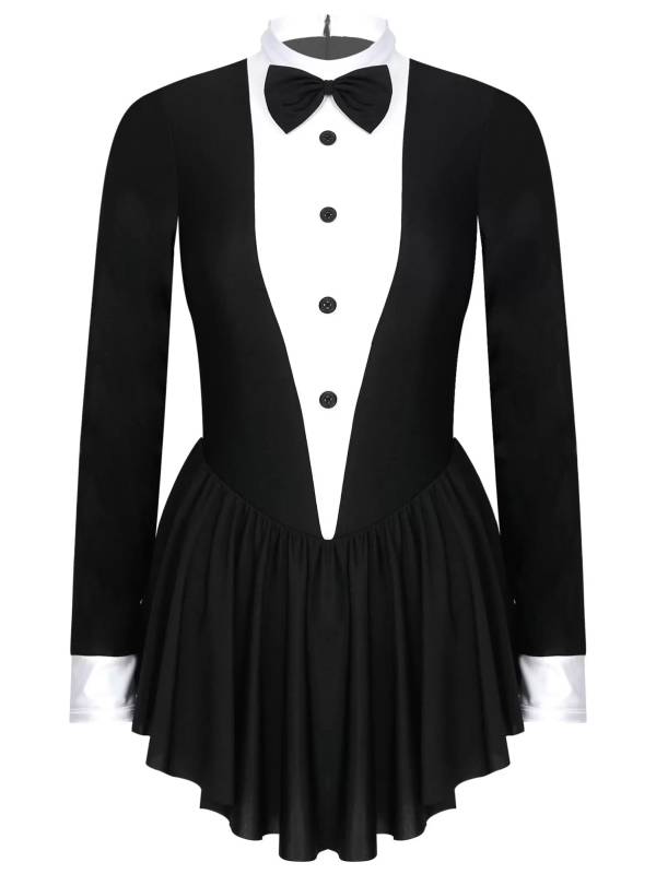 Women Waitress Cosplay Costume Bowknot Long Sleeve Ruffle Dress thumb
