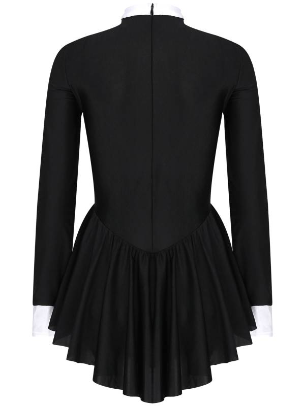 Women Waitress Cosplay Costume Bowknot Long Sleeve Ruffle Dress thumb