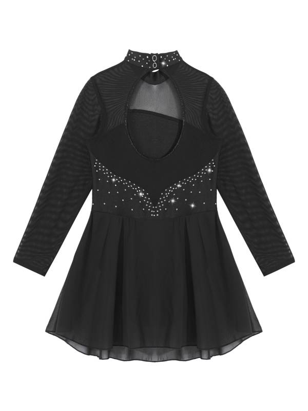 Kids Girls Mesh Long Sleeves Figure Ice Skating Leotard Dress thumb