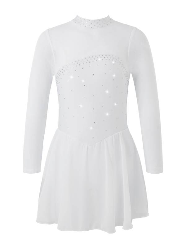 Kids Girls Mesh Long Sleeves Figure Ice Skating Leotard Dress thumb