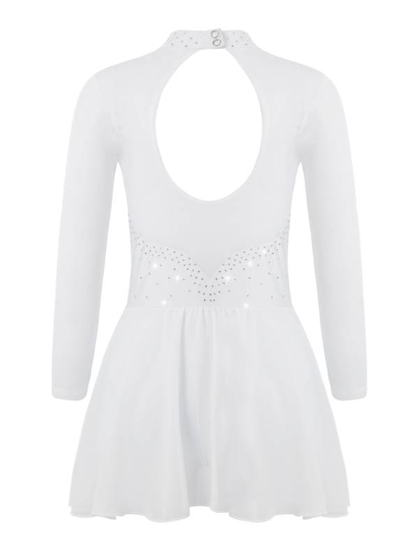 Kids Girls Mesh Long Sleeves Figure Ice Skating Leotard Dress thumb