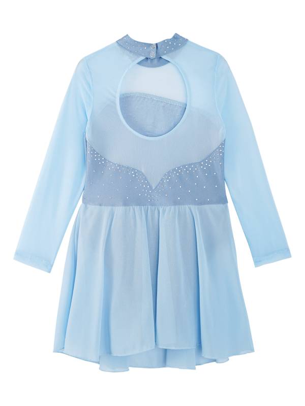 Kids Girls Mesh Long Sleeves Figure Ice Skating Leotard Dress thumb