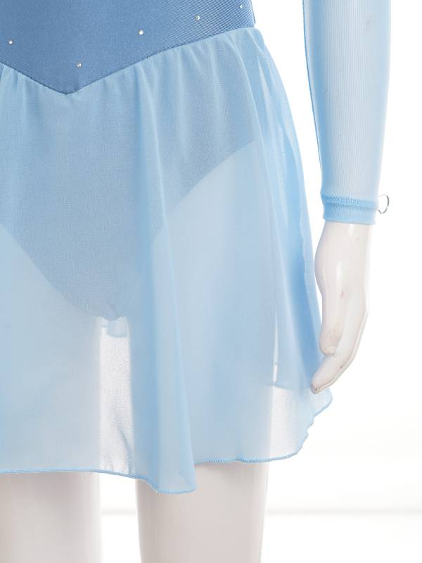 Kids Girls Mesh Long Sleeves Figure Ice Skating Leotard Dress thumb