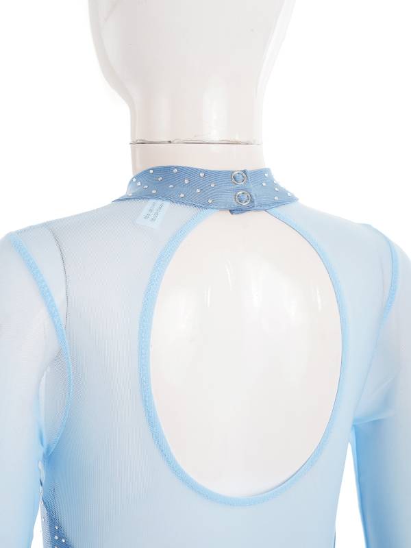 Kids Girls Mesh Long Sleeves Figure Ice Skating Leotard Dress thumb