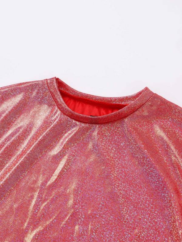 Kids Girls and Boys Short Sleeve Metallic Shiny Jazz Dance T-shirt thumb