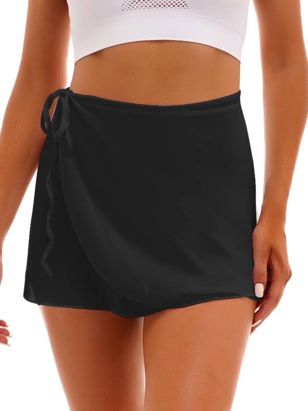 Women Lace-up Chiffon Solid Color Miniskirt for Dance Training thumb