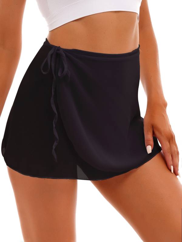 Women Lace-up Chiffon Solid Color Miniskirt for Dance Training thumb